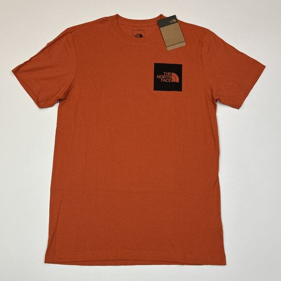 The North Face Men’s Medium T-Shirt Orange NWT Short Sleeve 100% Cotton Box Logo - Picture 1 of 13